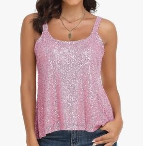 PrettyGuide | Women's Pink All Sequin Loose Flowy Sparkly Camisole